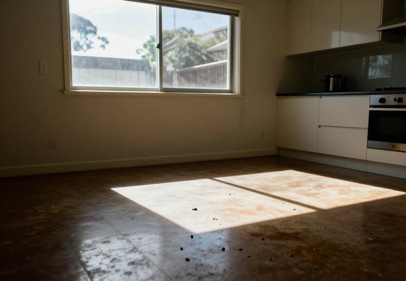 Rodent droppings and damage in a Mount Pritchard garage before treatment